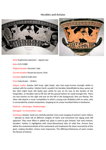 OCR Classical Civilisation A level Greek Art pottery profiles (H408/24