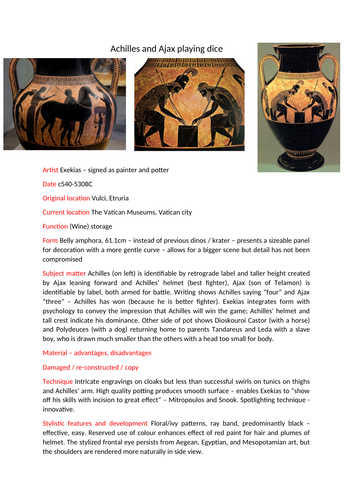 OCR Classical Civilisation A level Greek Art pottery profiles (H408/24