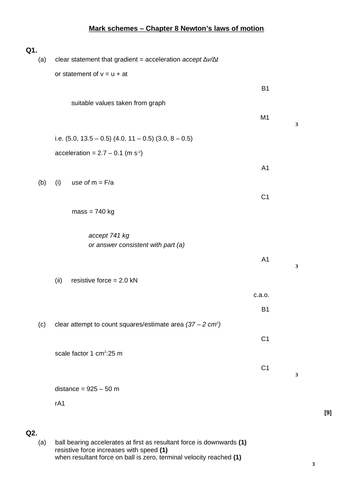 A level Physics - Mechanics and materials (Chapter 8) Newton's laws of motion - Assessment