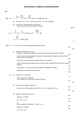 A level Physics - Fields (Chapter 21) Gravitational fields - Assessment