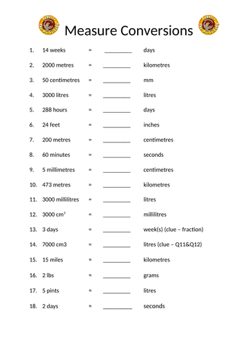 Measure conversions worksheet (+ answers) | Teaching Resources