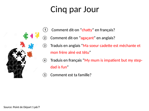 Studio GCSE French Mod 1 Retrieval Activities