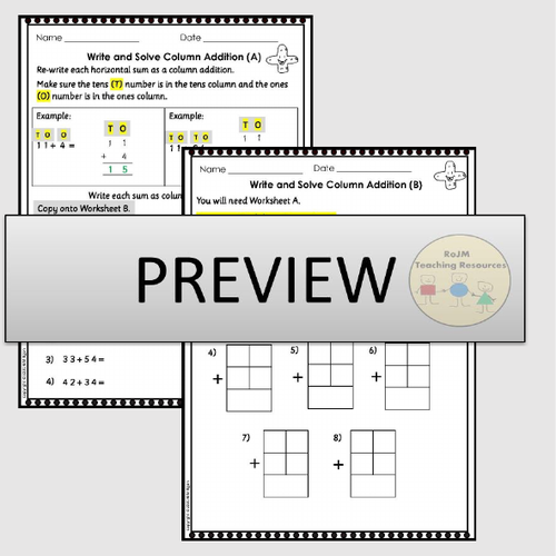 Addition Column Vertical Addition Worksheets No Regrouping Teaching Resources