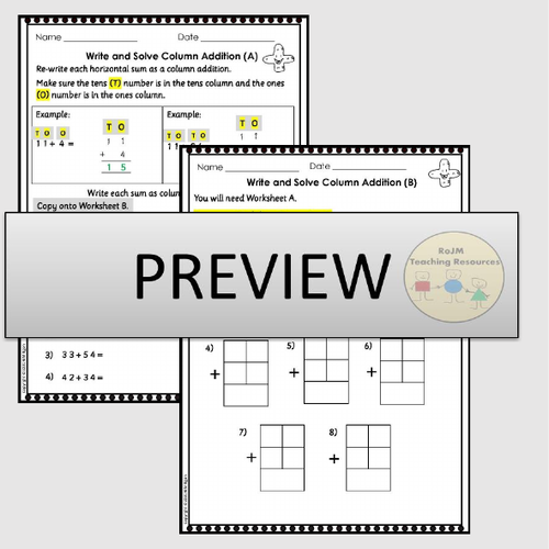 Column Addition Worksheets No Regrouping