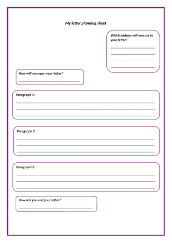 KS2 Letter Planning Template Teaching Resources