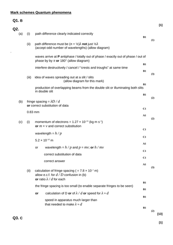 A level Physics - Particles and radiation (Chapter 3) Quantum Phenomena - Assessment