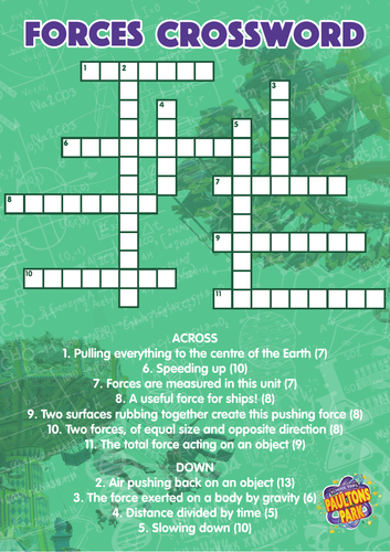 Forces / Physics Crossword KS3 Teaching Resources
