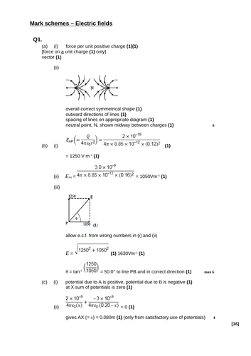 A level Physics - Fields (Chapter 22) Electric fields - Assessment