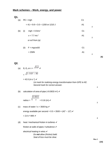 A level Physics - Mechanics and materials (Chapter 10) Work, energy, and power - Assessment