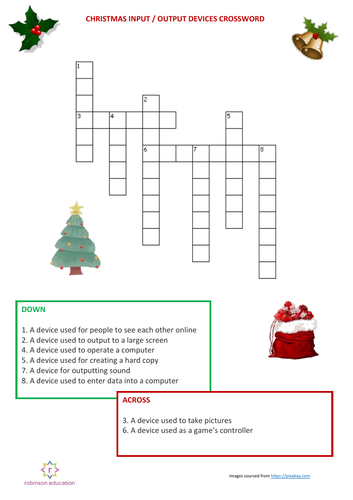 Christmas Input Output Devices Crossword Teaching Resources