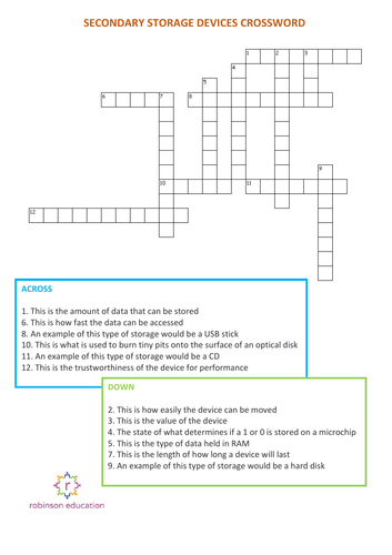 GCSE Secondary Storage Devices Crossword Teaching Resources