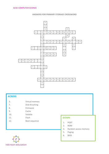 GCSE Computer Science Primary Storage Crossword Teaching Resources