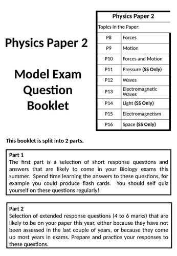 Aqa Gcse Physics Paper 2 Revision Booklet Teaching Resources 6095