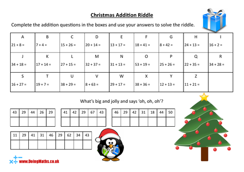 Christmas Arithmetic Riddles - Xmas themed number practice | Teaching ...