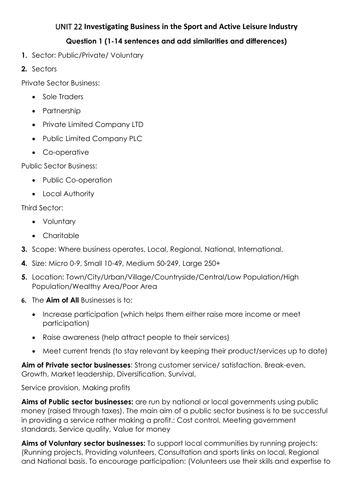 unit 2 btec sport level 3 notes