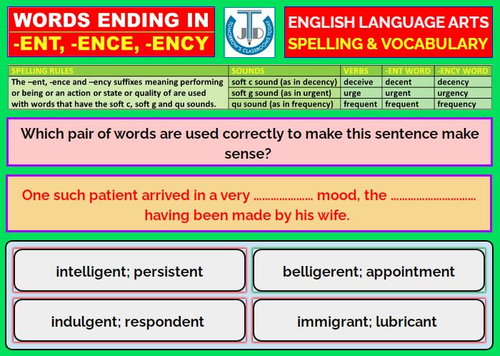 WORDS ENDING IN ENT ENCE AND ENCY 40 BOOM CARDS Teaching Resources