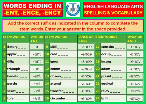 WORDS ENDING IN -ENT, -ENCE AND -ENCY: 40 BOOM CARDS | Teaching Resources