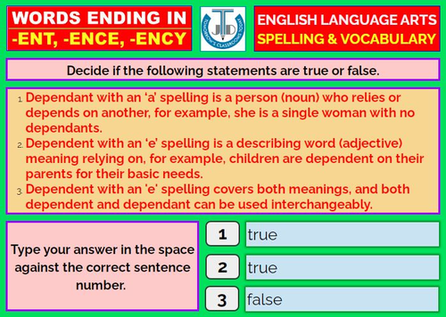 Words Ending In Ent Ence And Ency 40 Boom Cards Teaching Resources
