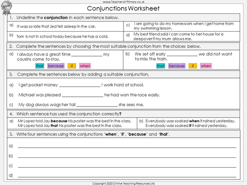 Subordinating Conjunctions - Year 2 | Teaching Resources
