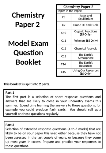 AQA GCSE Chemistry Paper 2 Revision Booklet | Teaching Resources