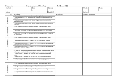 IB Economics IA - planning, marking and recording | Teaching Resources