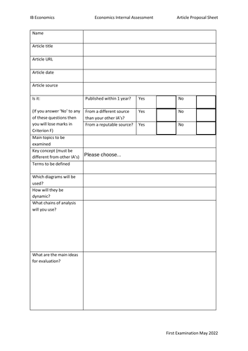 IB Economics IA - planning, marking and recording | Teaching Resources