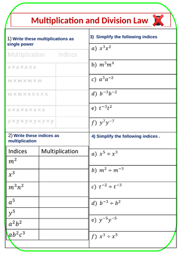 Indices: Multiplication and Division Law