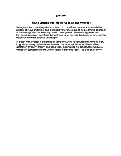 EXEMPLAR ESSAY on UTTERSON in 'Dr Jekyll and Mr Hyde' NEW 9-1 GCSE ...