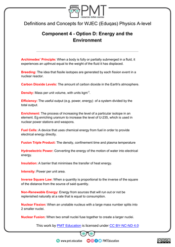 Wjec Eduqas A Level Physics Definitions Teaching Resources