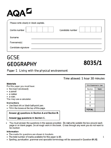 mock-gcse-geography-8035-aqa-paper-1-teaching-resources