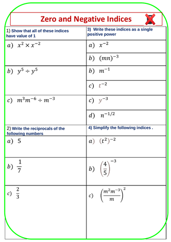 Zero and Negative Indices:   Algebraic Indices