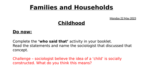 Childhood - Family and Households - AQA Sociology - UPDATED 2023