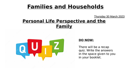 Personal Life Perspective & the Family - AQA A level Sociology - UPDATED 2023