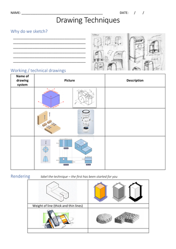 Hand Drawing Techniques - Worksheet GCSE DT | Teaching Resources