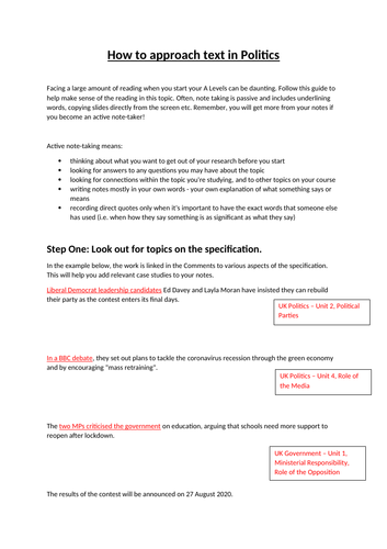 Edexcel - Politics: UK Constitution  - How to approach text in Politics