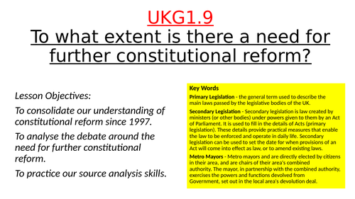 Edexcel Politics - UK & US Constitutions | Teaching Resources