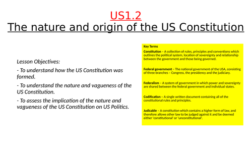 Edexcel - Politics: US Constitution - Nature & Origin of the US Constitution