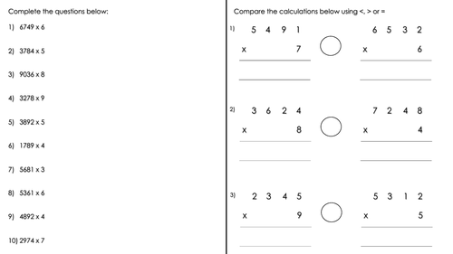 year 5 wrm 4 digit by 1 digit written multiplication worksheet teaching resources