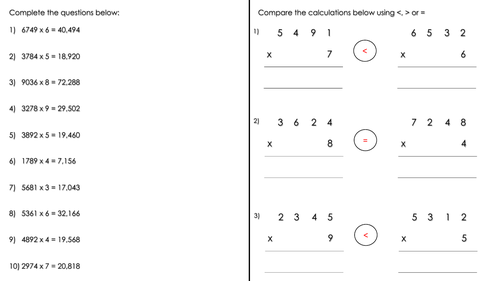 Year 5 WRM - 4-digit by 1-digit Written Multiplication Worksheet