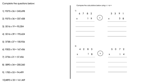 Year 5 WRM - 4-digit by 2-digit Written Multiplication Worksheet