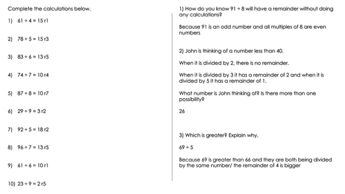 Year 5 WRM - 2-digit by 1-digit Written Division Worksheet