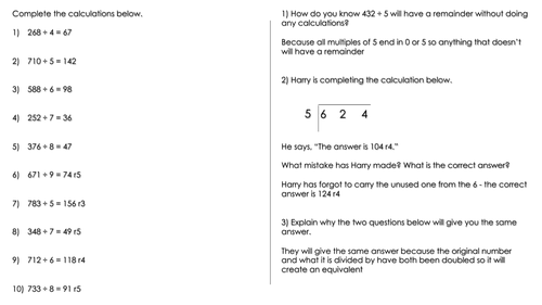 Year 5 WRM - 3-digit by 1-digit Written Division Worksheet