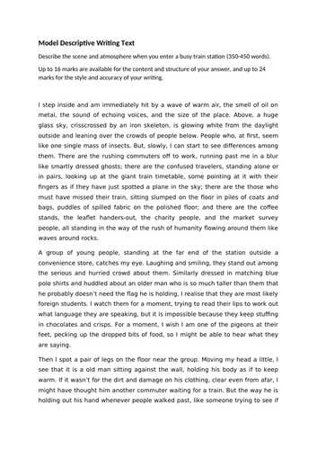 Descriptive writing full sow gcse igcse teaching resources