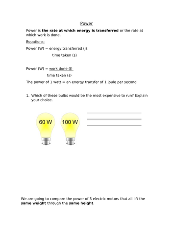 Power lesson; AQA Energy | Teaching Resources