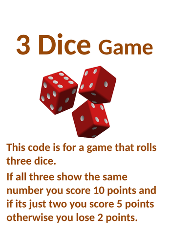 Python Gaming Tutorial - 3 Dice Roll Game with Video | Teaching Resources