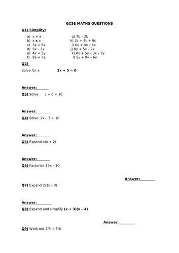 GCSE Maths Questions