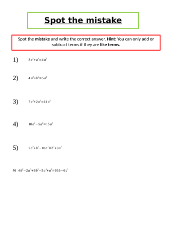 Simplifying Expressions KS3 Worksheet | Teaching Resources