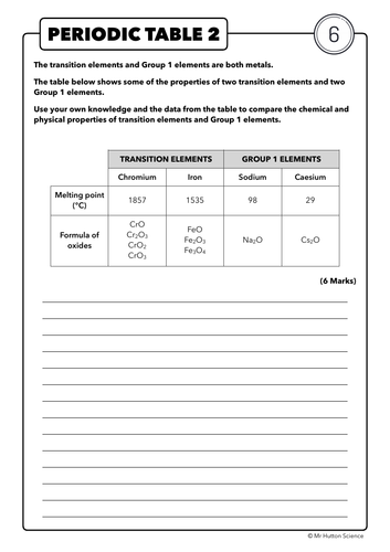 6 Mark Question Periodic Table Aqa Chemistry Teaching Resources