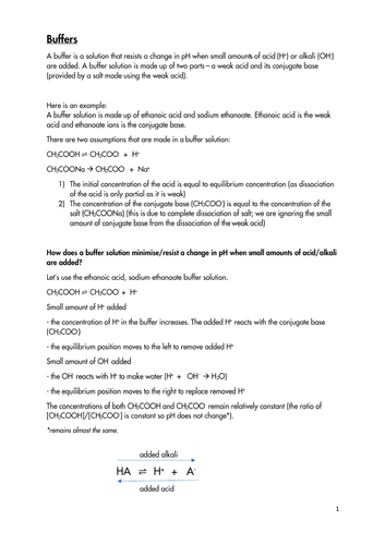 Buffers and buffer calculations | Teaching Resources