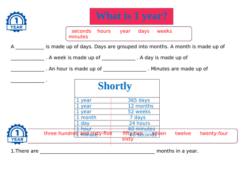 Concept Of Time 1 Year 365 Days 12 Months 1 Day 24 Hours 1 Hour 60 Minutes 1 Minute 60 Sec Teaching Resources
